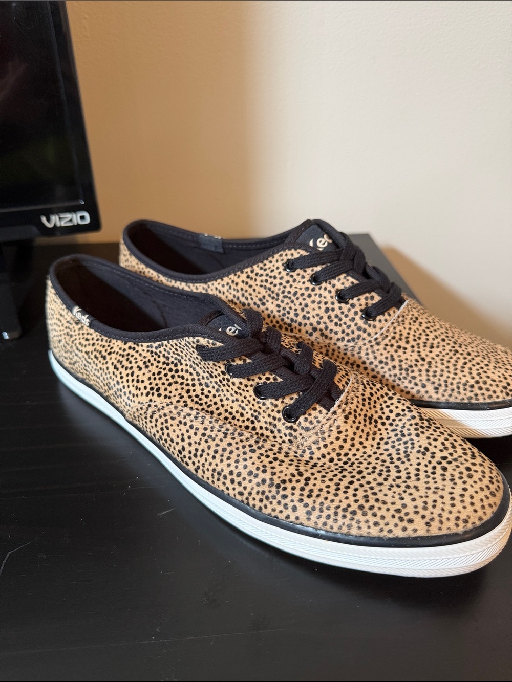Keds Women's Tan and Black Cheetah Print Canvas Sneakers